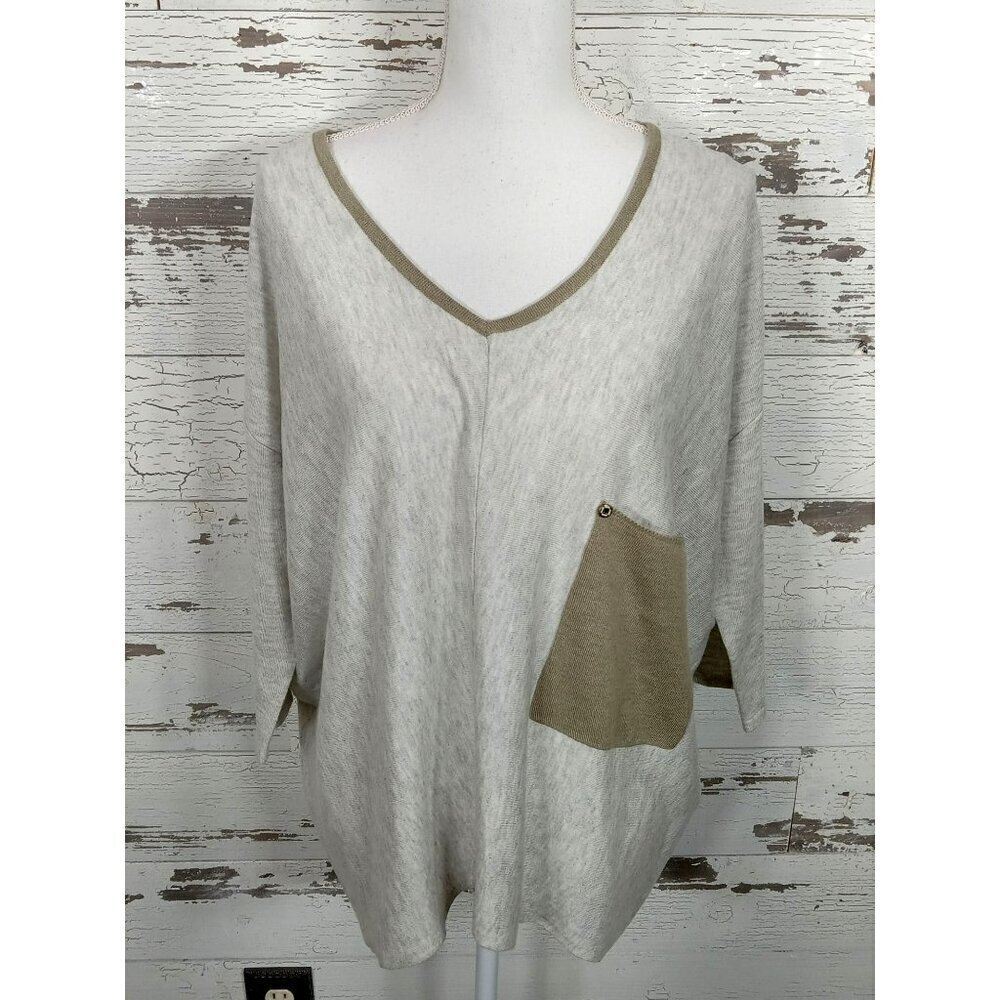 KERISMA Raven Oversize V Neck Sweater 3/4 Sleeves Gray Sz Small EUC